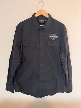 Harley-Davidson Men's Bar & Shield Logo Solid Black Long Sleeve Button Up, L